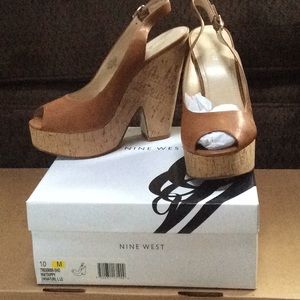 💥Nine West Tan LEATHER Open Toe Strap Sandals NEW